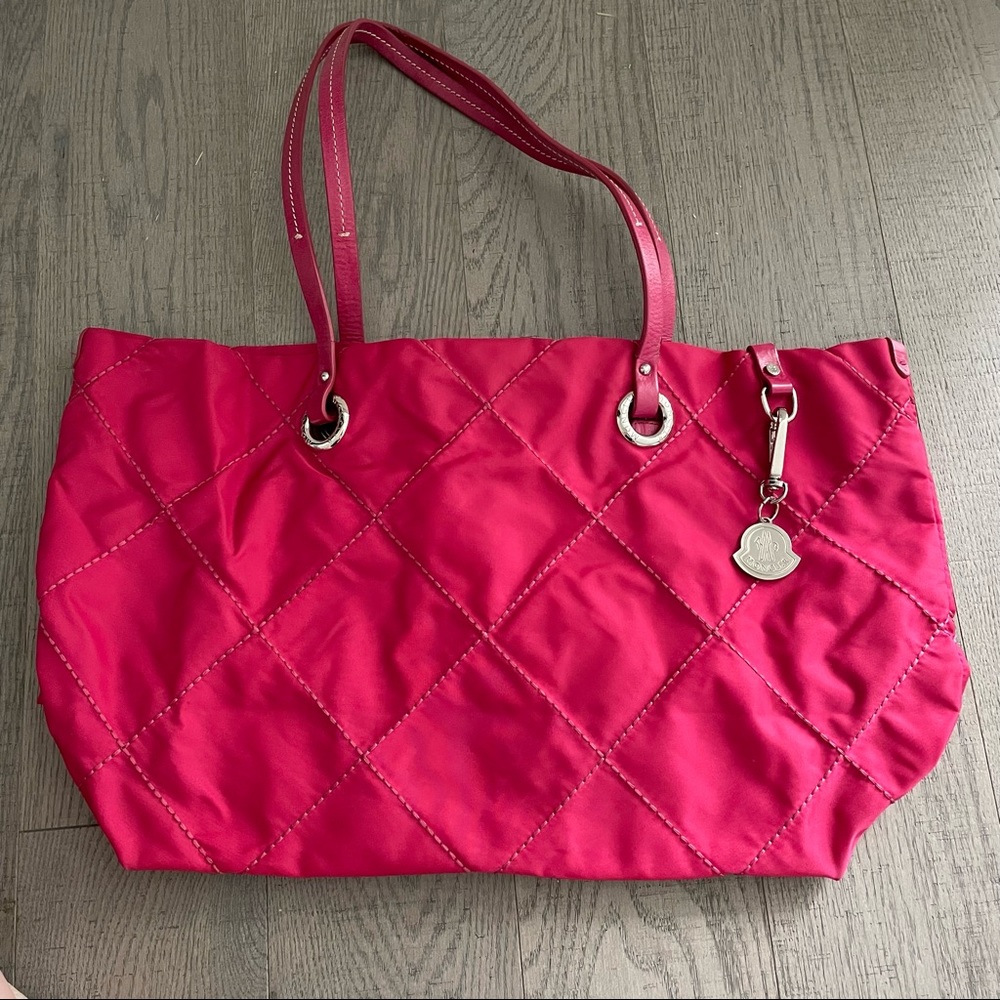 Authentic Moncler fuchsia Nylon charm Quilt Stitch Tote shoppers bag
